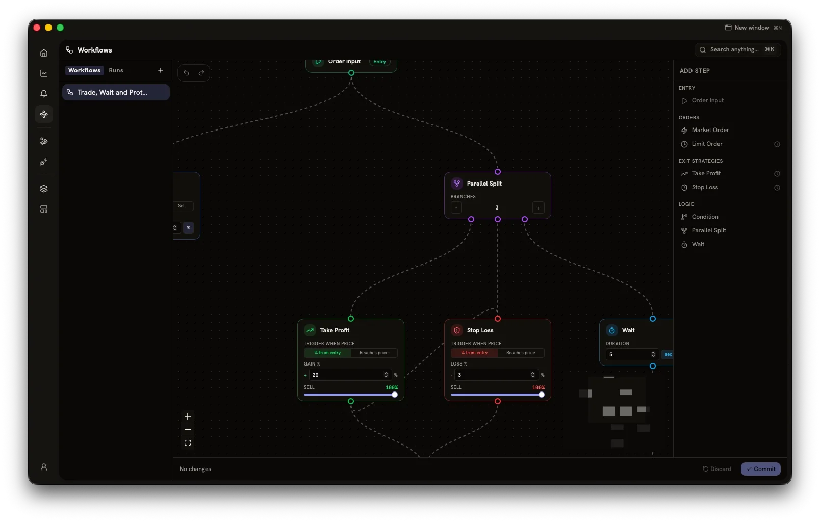 PS ONE workflow canvas for connecting market events and actions